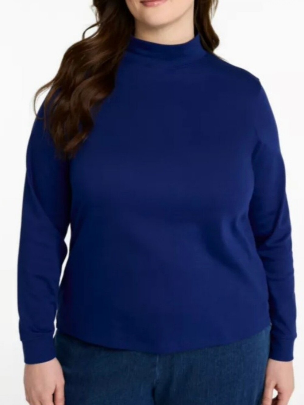 LL Bean Women's Interlock Mock-Turtleneck Long Sleeve Blue Minimalist Shirt XL